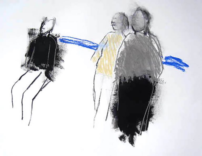 Three figures 2005 charcoal, pastel and acrylic on paper 57 x 76 cm