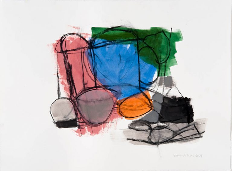 Still life with teapot 2009 acrylic and charcoal on paper 57 x 76 cm
