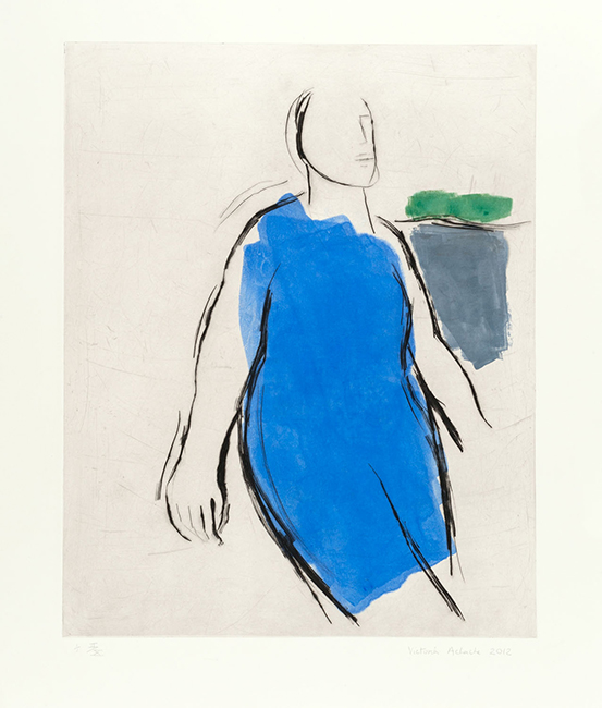Girl in Blue 2012 drypoint on Chinese paper 76 x 61 cm