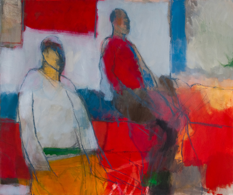 Figures in a red interior 2007-8 oil on canvas 102 x 122 cm